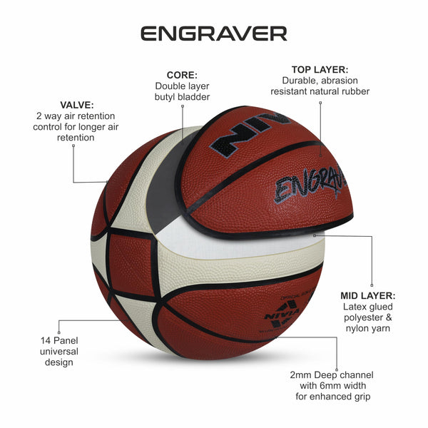 NIVIA Engraver Tournament Basketball (Size 5, Brown/Beige)