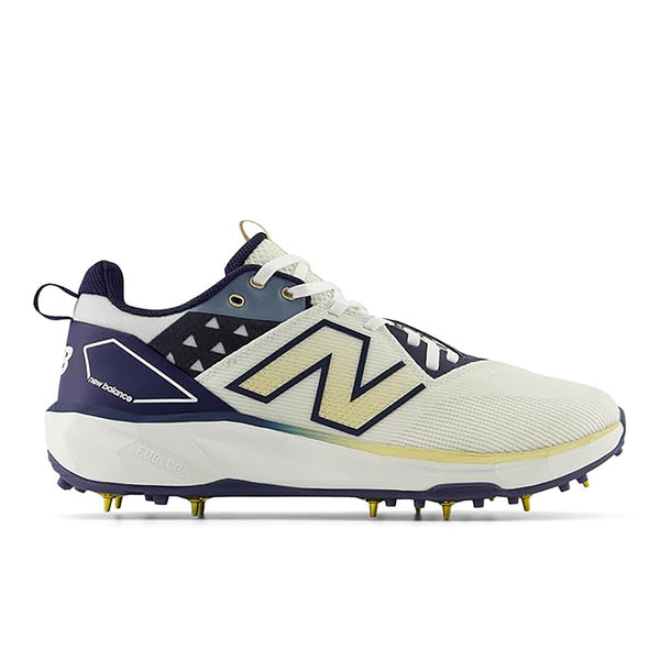 New Balance CK10GN6 Standard Metal Spike Cricket Shoes, White/Navy – Lightweight Pro-Level Footwear for Batting, Fielding, and Fast Bowling Performance