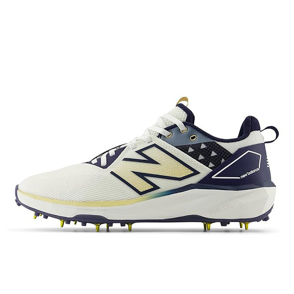New Balance CK10GN6 Standard Metal Spike Cricket Shoes, White/Navy – Lightweight Pro-Level Footwear for Batting, Fielding, and Fast Bowling Performance