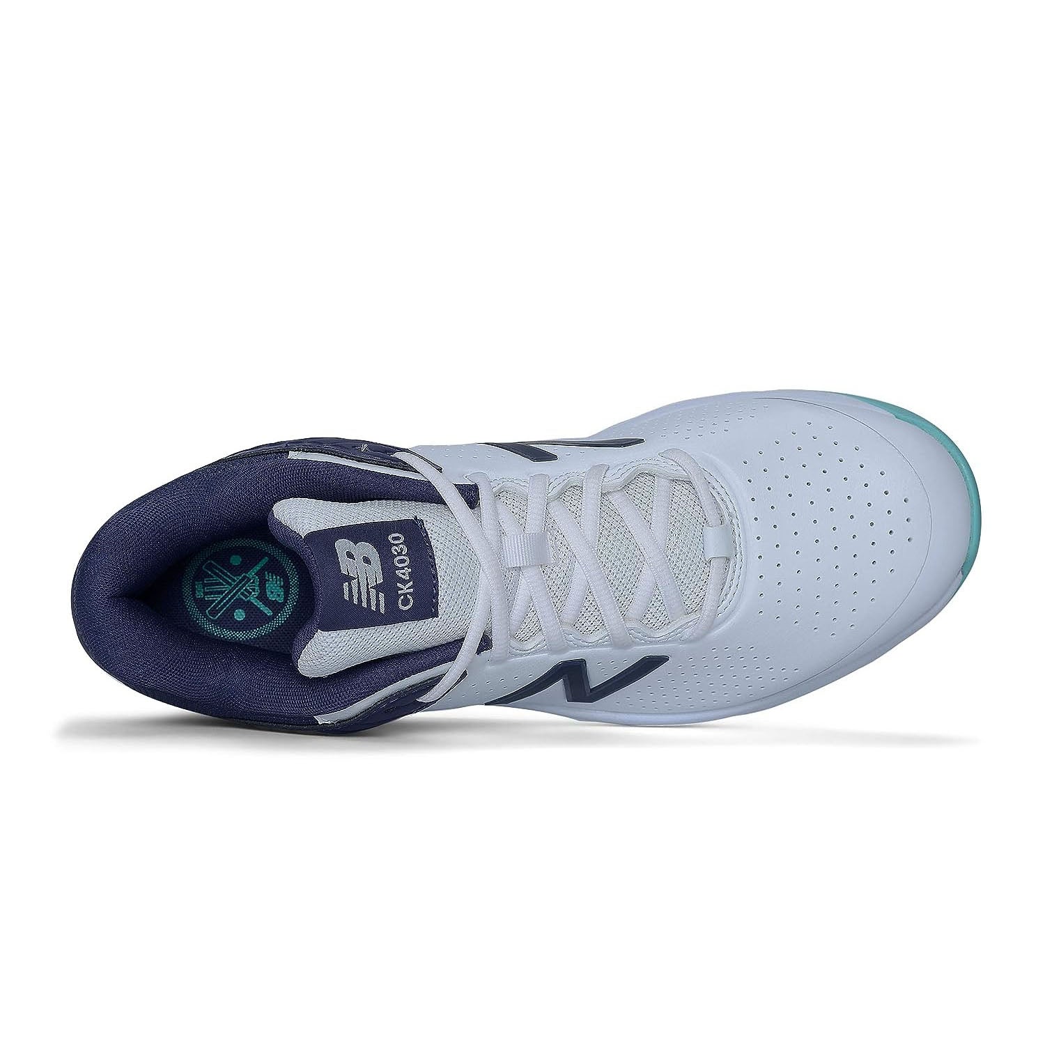 New Balance CK4030J4 Metal Spike Cricket Shoes, White/Cyber Jade - Best Price online Prokicksports.com