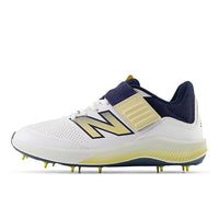 New Balance CK4040N6 Standard Metal Spike Cricket Shoes White/Navy/Gold – Elite Performance Spikes for Pro-Level Fast Bowlers and All-Rounders on Turf - Best Price online Prokicksports.com