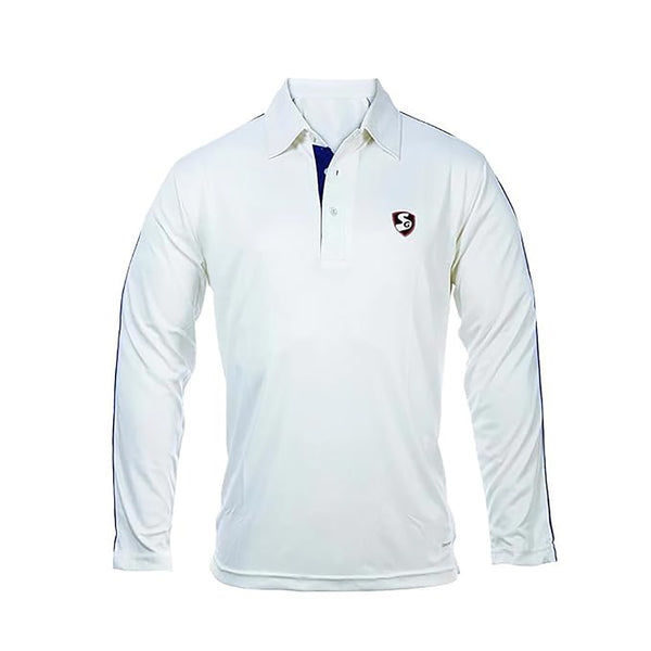 SG Century Full Sleeves Kids Cricket Shirt, White – Lightweight, Breathable Sports Shirt for Match and Training with Comfortable Fit and Sweat-Wicking Fabric