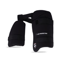 SG Ace Protector Black Thigh Pads RH Combo – Right Handed Cricket Thigh Guard Set with Lightweight Foam Protection and Adjustable Straps for Batting - Best Price online Prokicksports.com