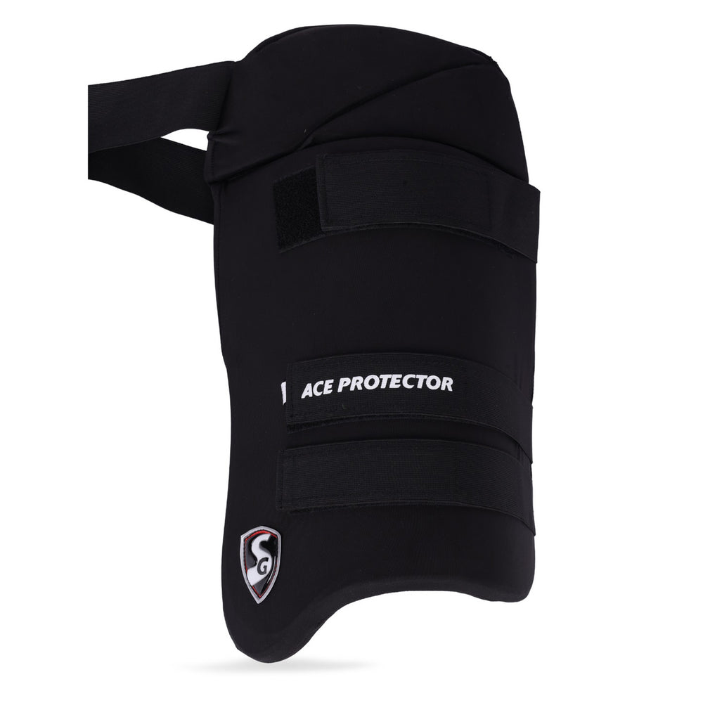 SG Ace Protector Black Thigh Pads RH Combo – Right Handed Cricket Thigh Guard Set with Lightweight Foam Protection and Adjustable Straps for Batting - Best Price online Prokicksports.com