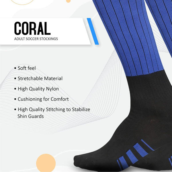 Vector X Coral Nylon Soccer Stocking Socks | Large Size | Adults with Stretchable Fit, Breathable Fabric, Ankle Grip and Moisture-Wicking Comfort