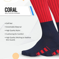 Vector X Coral Nylon Soccer Stocking Socks | Large Size | Adults with Stretchable Fit, Breathable Fabric, Ankle Grip and Moisture-Wicking Comfort - Best Price online Prokicksports.com