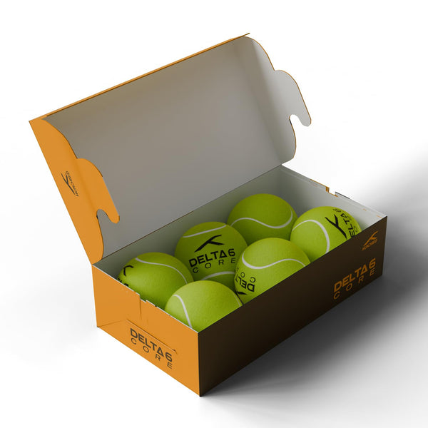 Hundred Delta 6 Core Cricket Tennis Balls – Pack of 6 Neon Yellow Durable Balls for Training, Matches, Gully Cricket & Turf Play