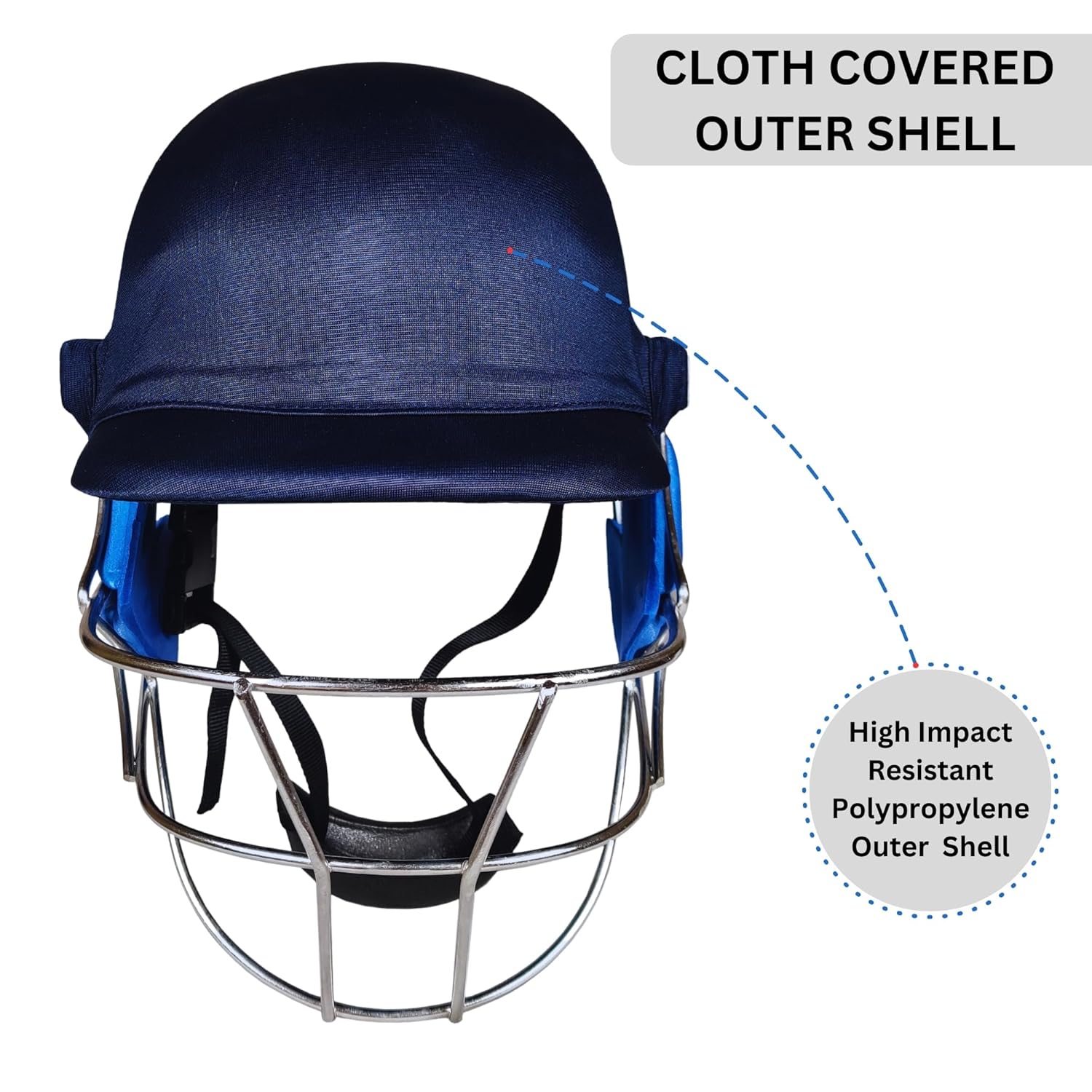 Prokick Cricshell Cricket Helmet with Fixed Stainless Steel Grill, Navy - Best Price online Prokicksports.com