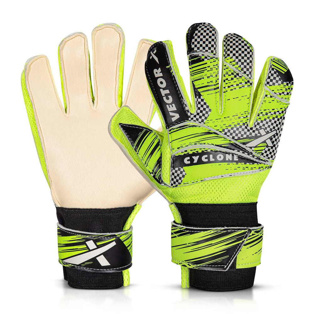Vector X Cyclone Goalkeeper Gloves with Finger Spines, Strong Grip Latex Palm, Splendid Protection and Comfort for Match and Training Football Use