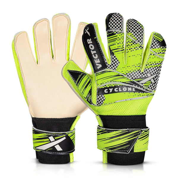 Vector X Cyclone Goalkeeper Gloves with Finger Spines, Strong Grip Latex Palm, Splendid Protection and Comfort for Match and Training Football Use