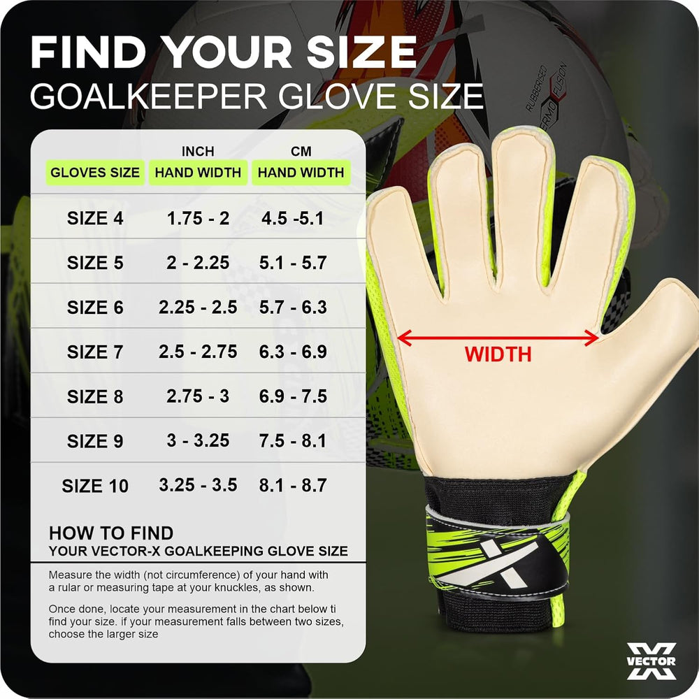 Vector X Cyclone Goalkeeper Gloves with Finger Spines, Strong Grip Latex Palm, Splendid Protection and Comfort for Match and Training Football Use - Best Price online Prokicksports.com