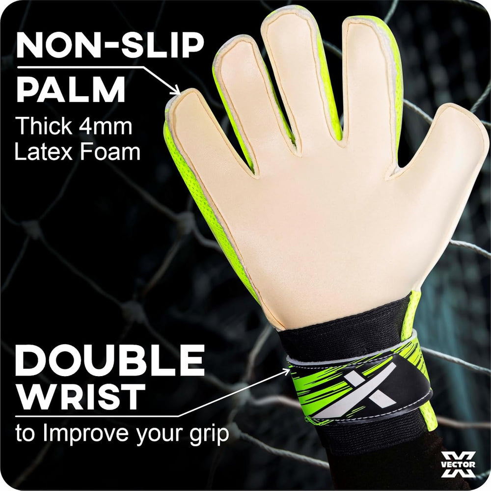 Vector X Cyclone Goalkeeper Gloves with Finger Spines, Strong Grip Latex Palm, Splendid Protection and Comfort for Match and Training Football Use - Best Price online Prokicksports.com