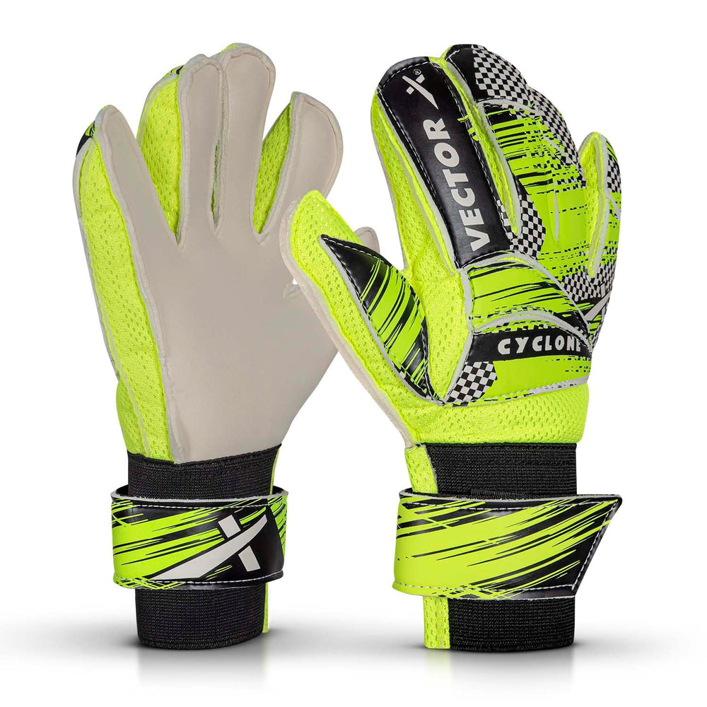 Vector X Cyclone Goalkeeper Gloves with Finger Spines, Strong Grip Latex Palm, Splendid Protection and Comfort for Match and Training Football Use - Best Price online Prokicksports.com