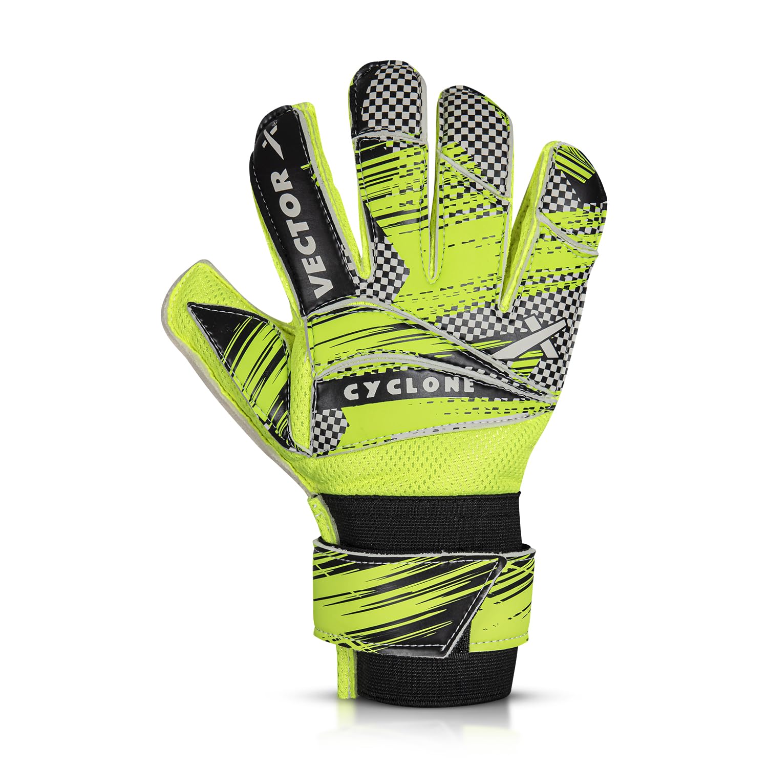 Vector X Cyclone Goalkeeper Gloves with Finger Spines, Strong Grip Latex Palm, Splendid Protection and Comfort for Match and Training Football Use - Best Price online Prokicksports.com