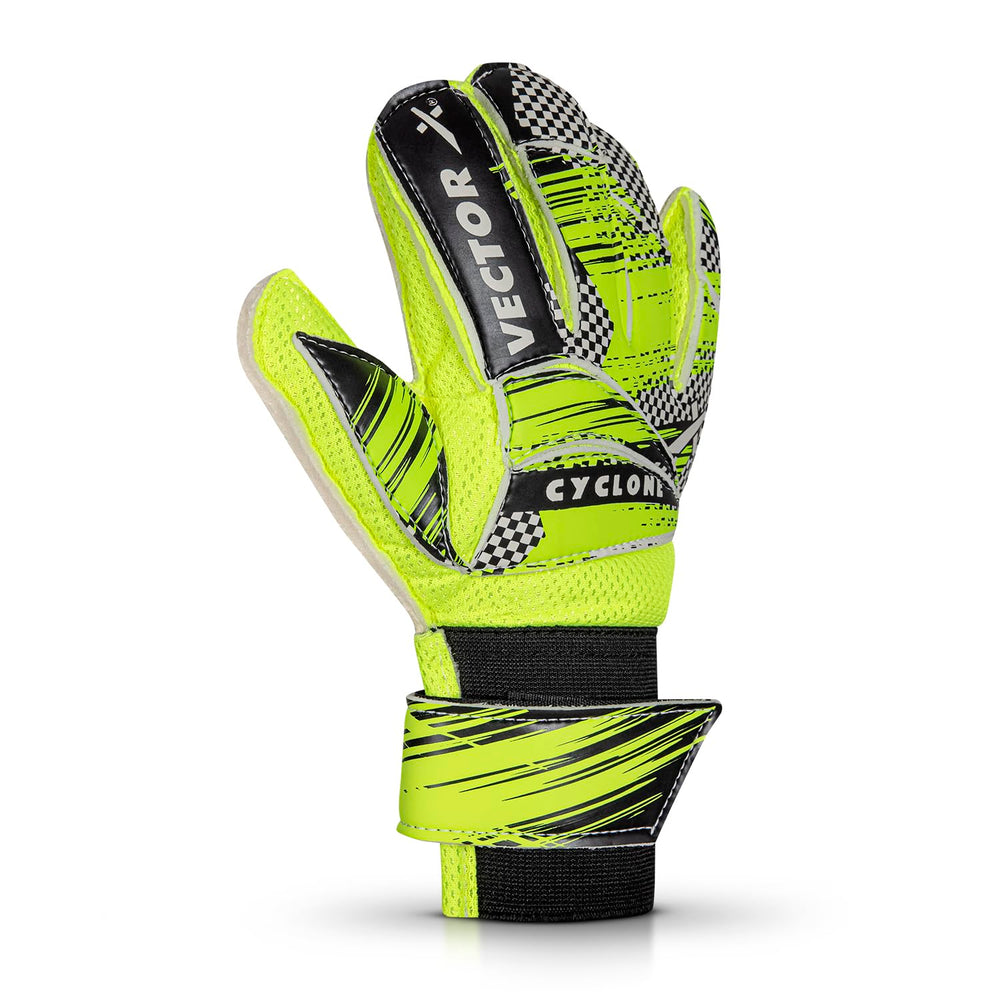 Vector X Cyclone Goalkeeper Gloves with Finger Spines, Strong Grip Latex Palm, Splendid Protection and Comfort for Match and Training Football Use - Best Price online Prokicksports.com