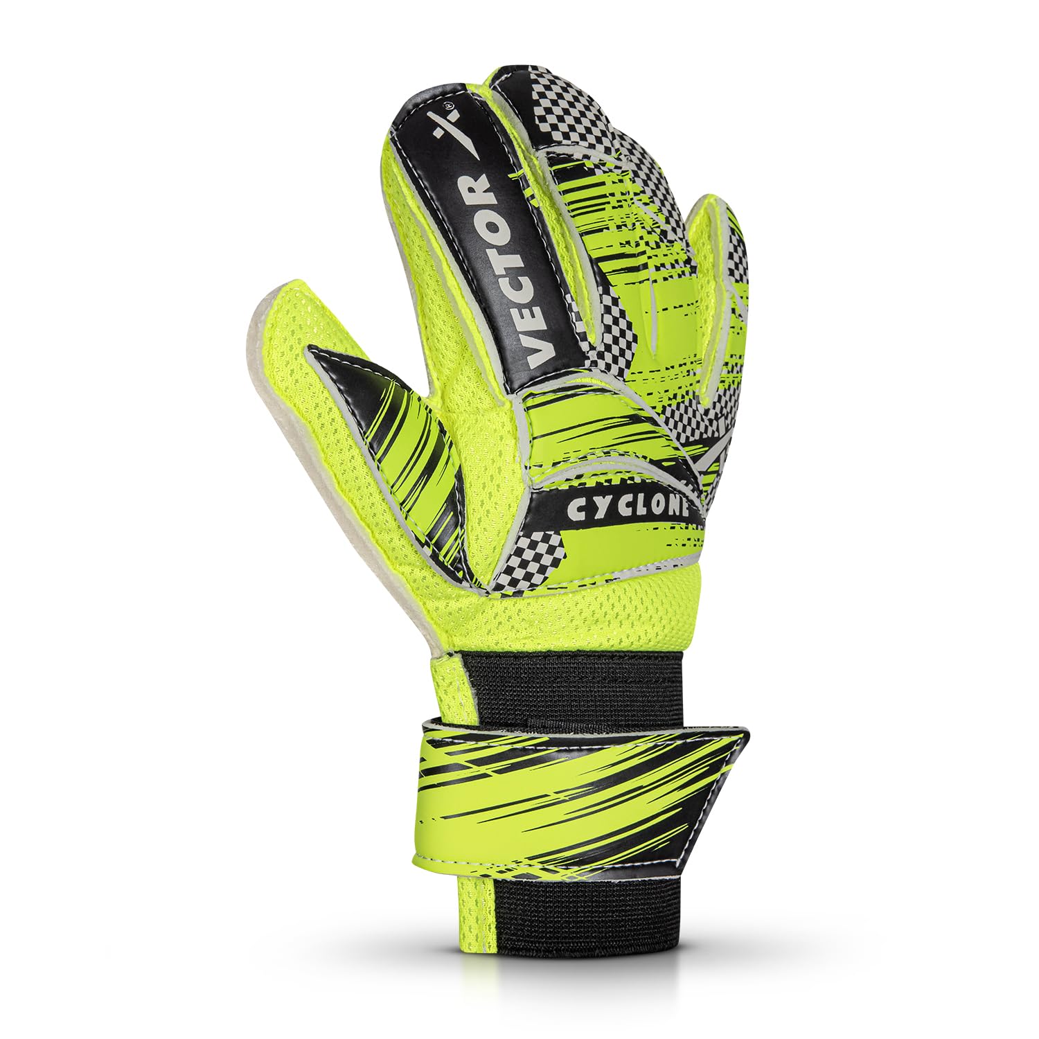 Vector X Cyclone Goalkeeper Gloves with Finger Spines, Strong Grip Latex Palm, Splendid Protection and Comfort for Match and Training Football Use - Best Price online Prokicksports.com