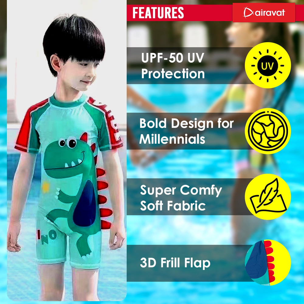 Airavat 1513 Kids Swimming Costume – Comfortable One-Piece Swimwear for Boys & Girls, Stretchable Fabric, Pool Training & Water Activities Use