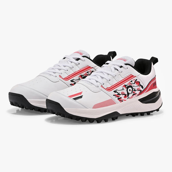 Dnine Performer 1 Rubber Studs Cricket Shoes | Black/Red/White | Lightweight & High-Grip Cricket Footwear