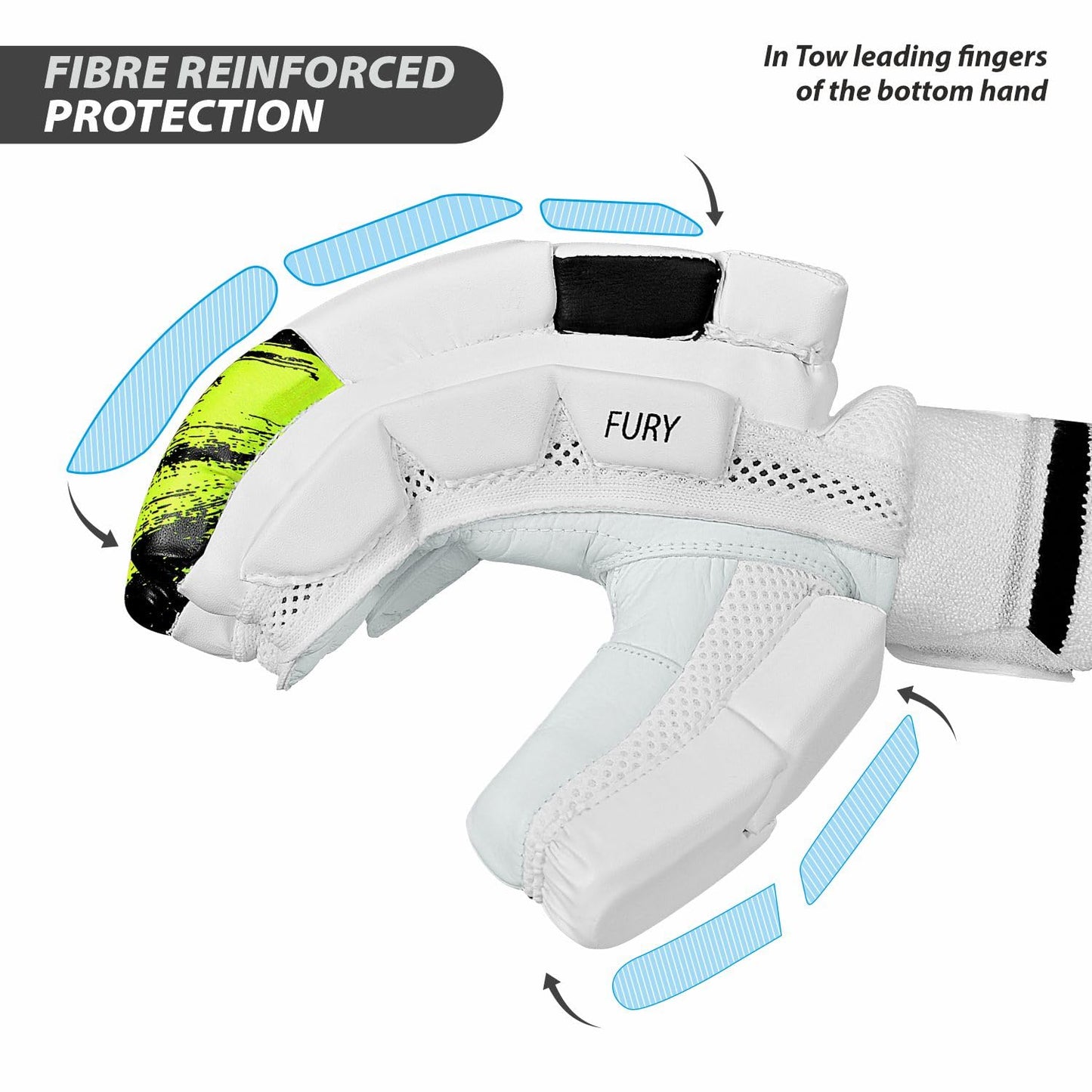 DSC Fury Right Hand Batting Gloves – White Black Lime Cricket Gloves for Men with Lightweight Design, Strong Grip, and Professional-Level Protection - Best Price online Prokicksports.com