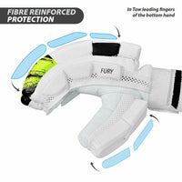 DSC Fury Right Hand Batting Gloves – White Black Lime Cricket Gloves for Men with Lightweight Design, Strong Grip, and Professional-Level Protection - Best Price online Prokicksports.com