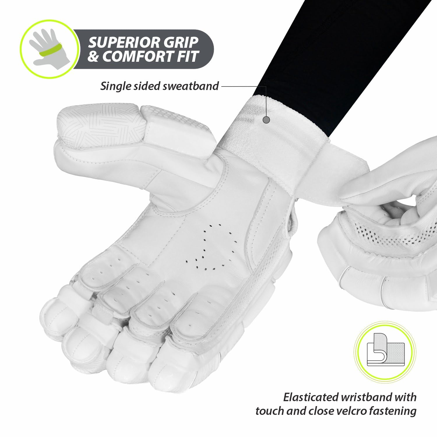 DSC Fury RH Batting Gloves , White/Black/Lime - Best Price online Prokicksports.com