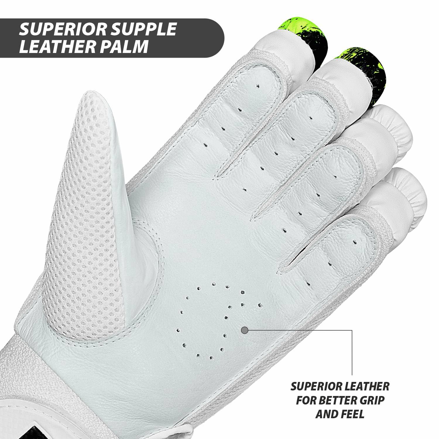 DSC Fury Right Hand Batting Gloves – White Black Lime Cricket Gloves for Men with Lightweight Design, Strong Grip, and Professional-Level Protection - Best Price online Prokicksports.com