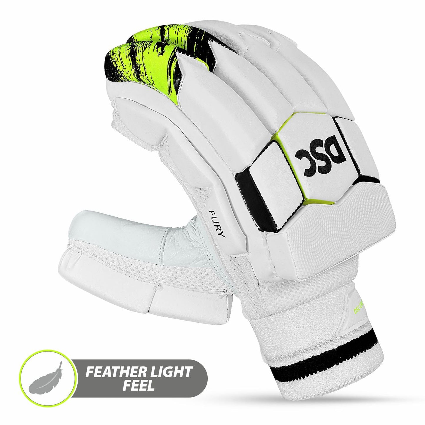 DSC Fury RH Batting Gloves , White/Black/Lime - Best Price online Prokicksports.com