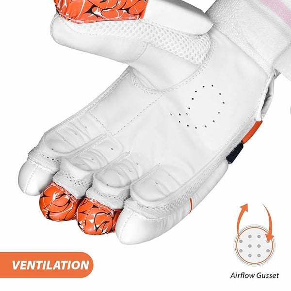 DSC Motion Right-Hand Batting Gloves, Orange/White – Premium Comfort & Protection for Young Cricketers