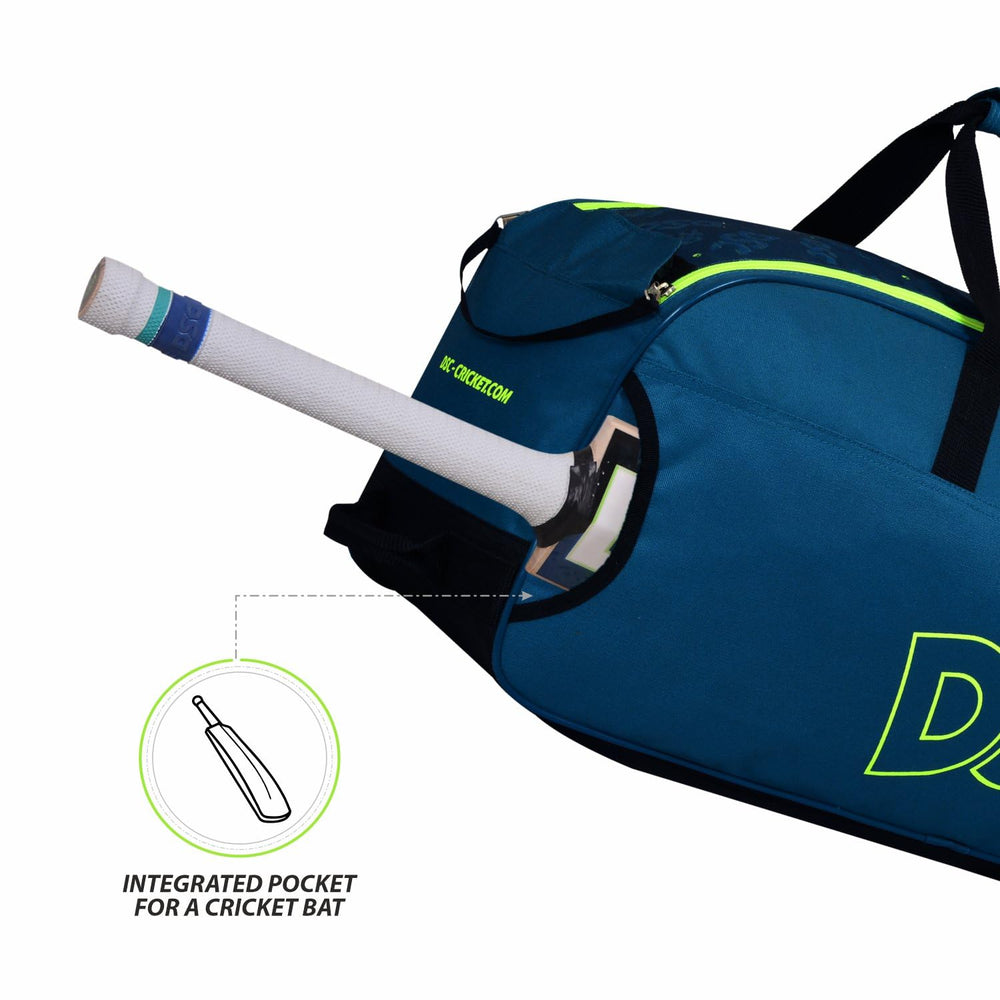 DSC Condor Motion Cricket Kitbag with Wheelie | Peacock Blue/Fl. Green | Spacious & Durable Sports Bag - Best Price online Prokicksports.com
