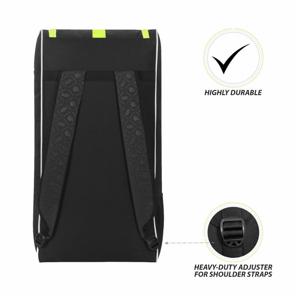 DSC Eco 10 Backpack Style Cricket Kitbag | Lightweight & Durable | Black/Fl. Yellow Spacious & Durable Sports Bag
