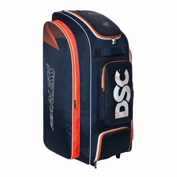 DSC Krunch Team Duffle Cricket Kitbag with Wheelie | Spacious & Durable | Navy/Orange (37x14.5x16 inches)