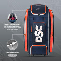 DSC Krunch Team Duffle Cricket Kitbag with Wheelie | Spacious & Durable | Navy/Orange (37x14.5x16 inches) - Best Price online Prokicksports.com