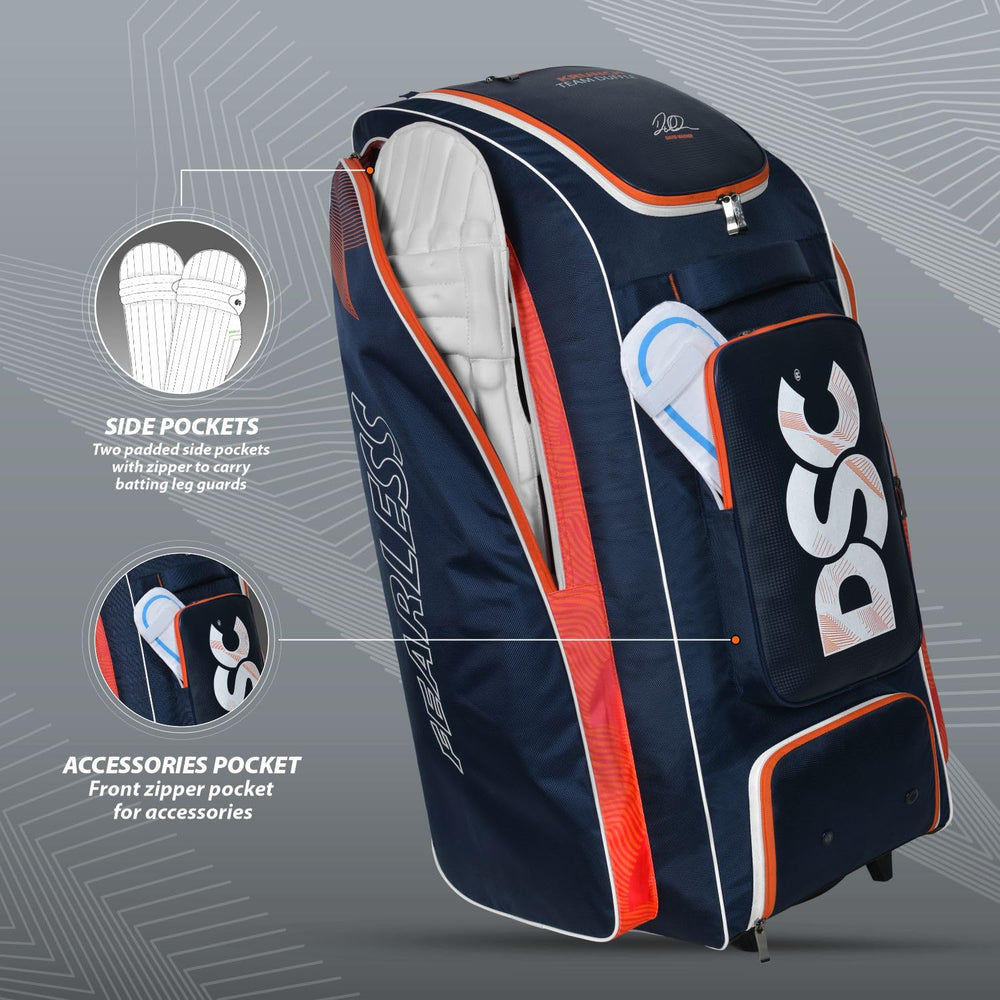 DSC Krunch Team Duffle Cricket Kitbag with Wheelie | Spacious & Durable | Navy/Orange (37x14.5x16 inches) - Best Price online Prokicksports.com