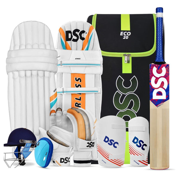 DSC Economy Range Kashmir Willow Cricket Kit with Helmet | Complete Cricket Set for Beginners & Intermediate Players