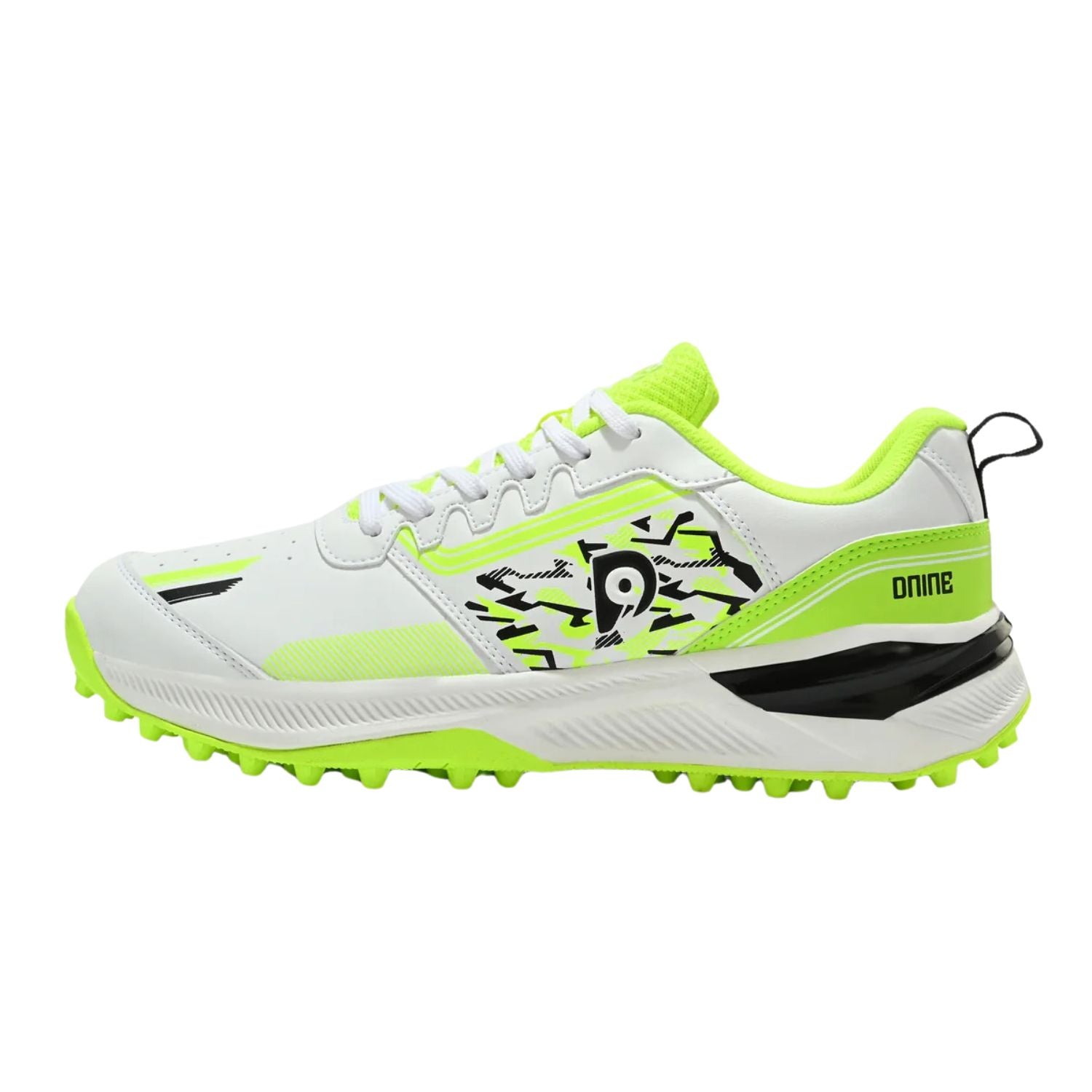 Dnine Performer 2 Rubber Stud Cricket Shoes – Black/Lime/White | Lightweight Durable Cricket Footwear for Turf & Practice Matches - Best Price online Prokicksports.com