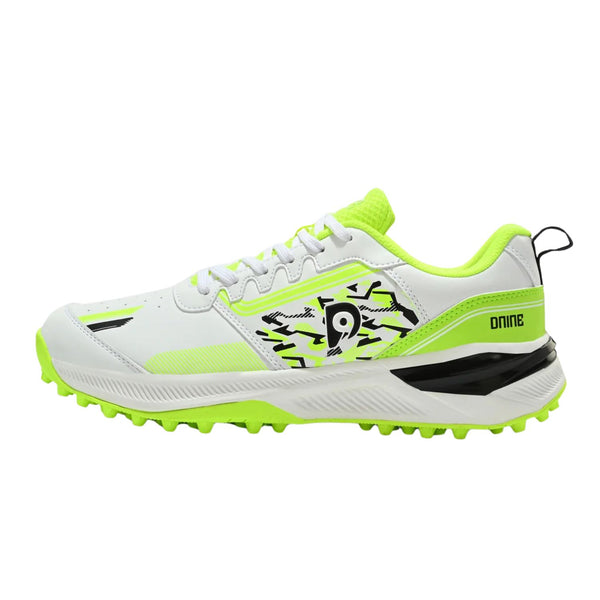 Dnine Performer 2 Rubber Stud Cricket Shoes – Black/Lime/White | Lightweight Durable Cricket Footwear for Turf & Practice Matches