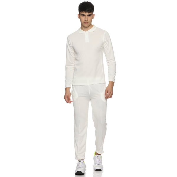 Prokick Elite Full Sleeves Cricket Jersey Set, T-Shirt with Trouser (Off White)