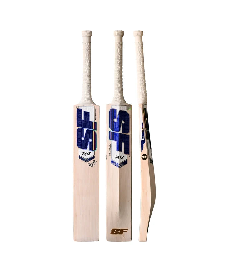 SF PA 18 English Willow Bat | Pro Player Profile, Grade 1 Willow, Size 6, Balanced Pickup, Big Hitting Edges, Full Cover with Straps