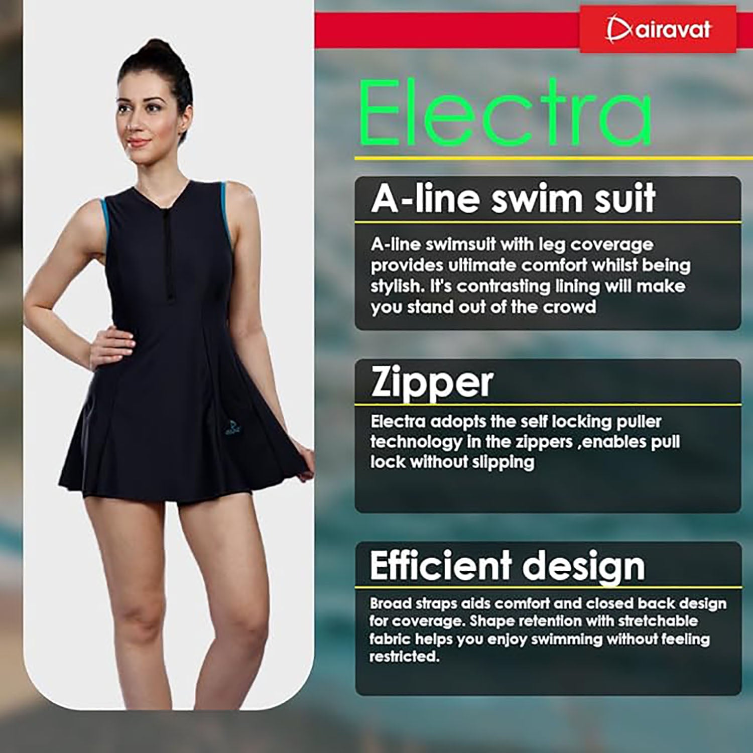 AIRAVAT Electra 5009 Women's Swimming Wear | One-Piece Swimsuit | Quick-Dry, Stretchable & Chlorine-Resistant Fabric | Ideal for Training & Leisure - Best Price online Prokicksports.com