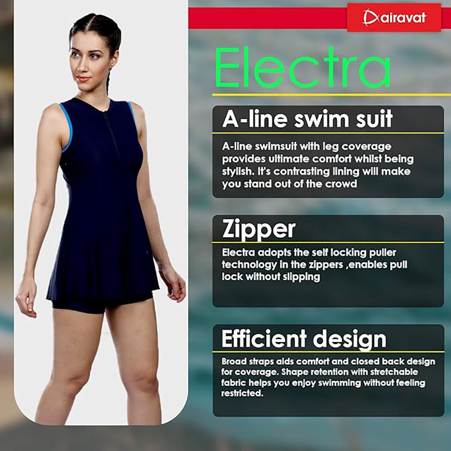 AIRAVAT Electra 5009 Women's Swimming Wear | One-Piece Swimsuit | Quick-Dry, Stretchable & Chlorine-Resistant Fabric | Ideal for Training & Leisure - Best Price online Prokicksports.com