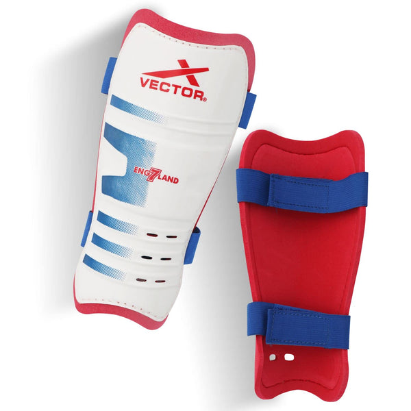 Vector X England Football Shinguard with Lightweight Outer Shell, EVA Foam Padding, Adjustable Straps, and Ergonomic Fit for Training & Match Play