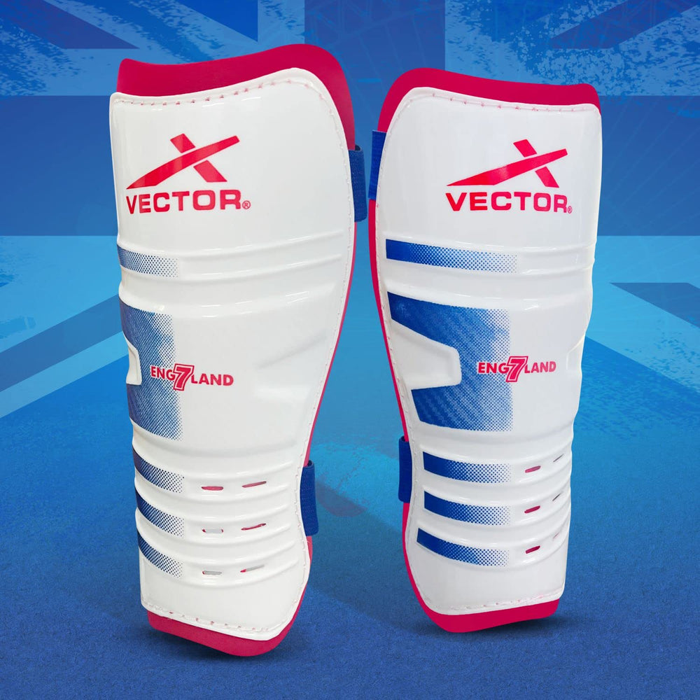 Vector X England Football Shinguard with Lightweight Outer Shell, EVA Foam Padding, Adjustable Straps, and Ergonomic Fit for Training & Match Play - Best Price online Prokicksports.com