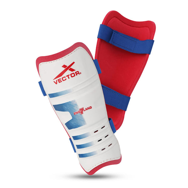 Vector X England Football Shinguard with Lightweight Outer Shell, EVA Foam Padding, Adjustable Straps, and Ergonomic Fit for Training & Match Play