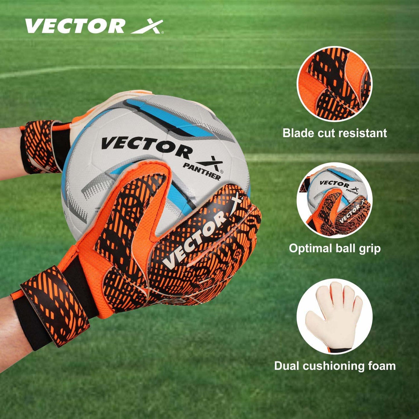 Vector X FAZER Goalkeeper Gloves | Multipurpose use Strong Grip for The Toughest Saves | with Finger Spines to Give Splendid Protection and Comfort | Finger Saver - Best Price online Prokicksports.com