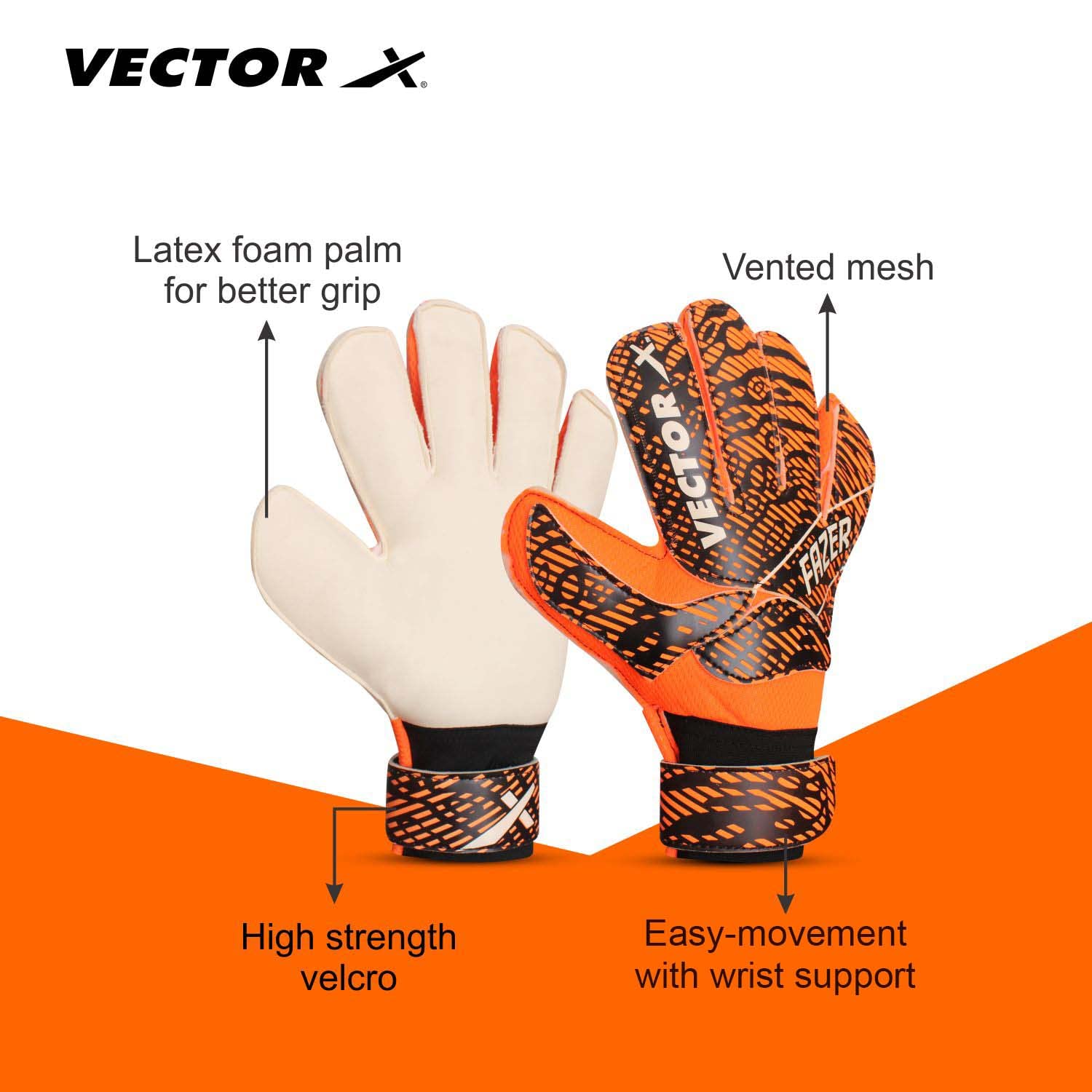 Vector X FAZER Goalkeeper Gloves | Multipurpose use Strong Grip for The Toughest Saves | with Finger Spines to Give Splendid Protection and Comfort | Finger Saver - Best Price online Prokicksports.com
