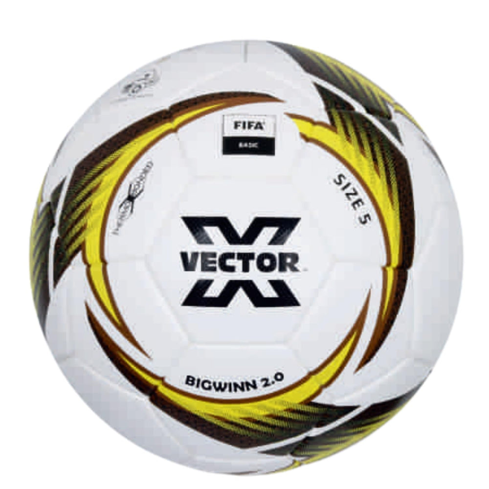 Vector X FB-Bixgwin Thermo Bonded Football - Size 5 | White Yellow | Match Play with Seamless Surface, High Durability, and Superior Flight Control