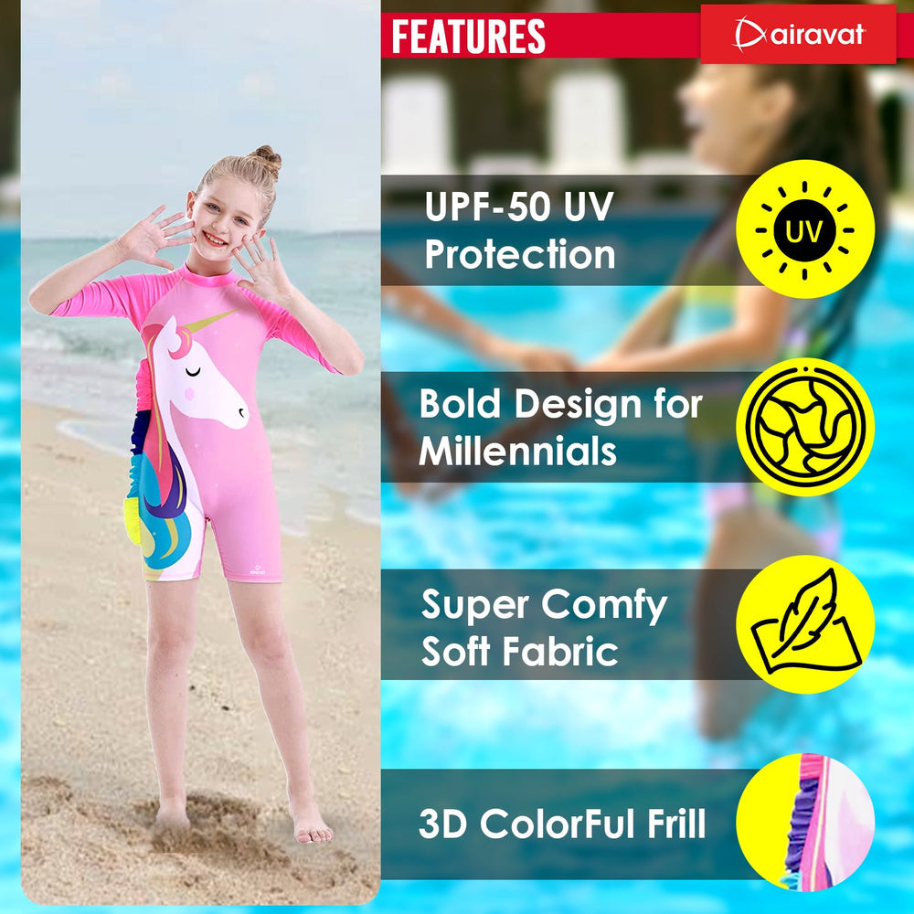 Airavat 1513 Kids Swimming Costume – Comfortable One-Piece Swimwear for Boys & Girls, Stretchable Fabric, Pool Training & Water Activities Use