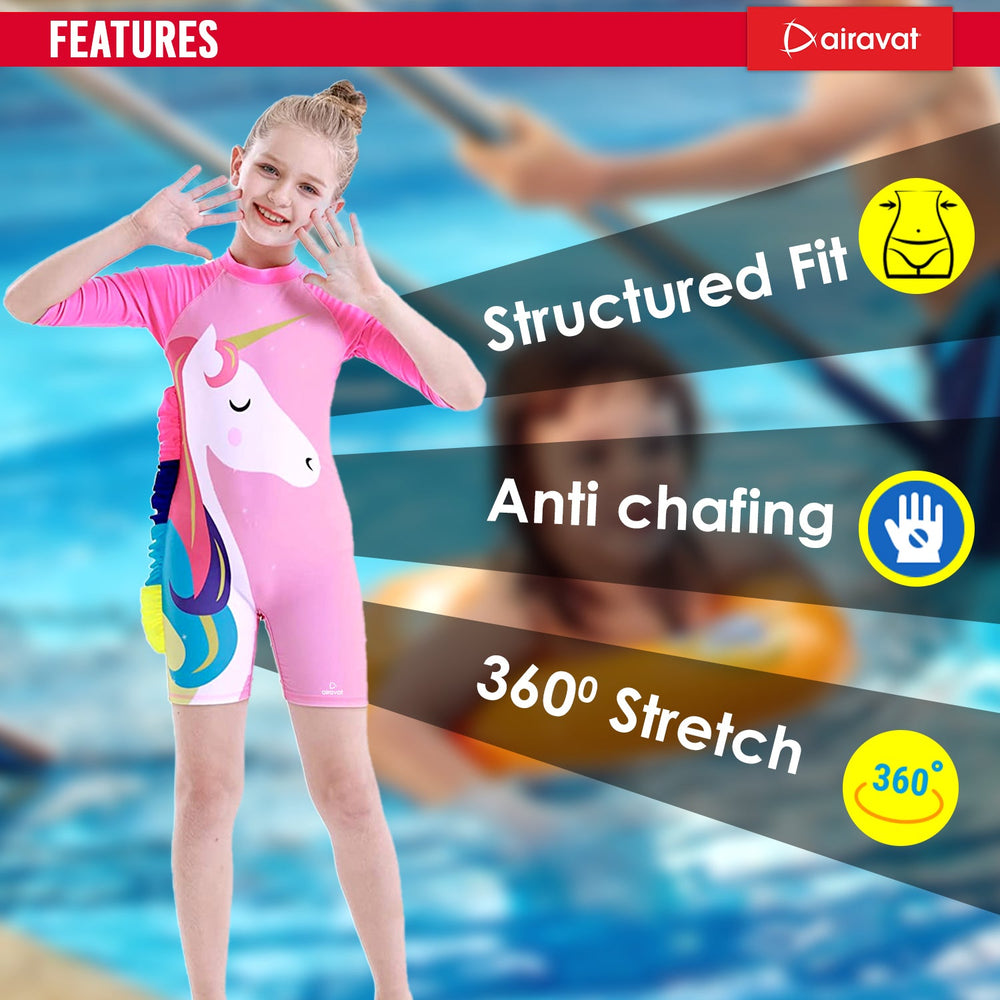 Airavat 1513 Kids Swimming Costume – Comfortable One-Piece Swimwear for Boys & Girls, Stretchable Fabric, Pool Training & Water Activities Use