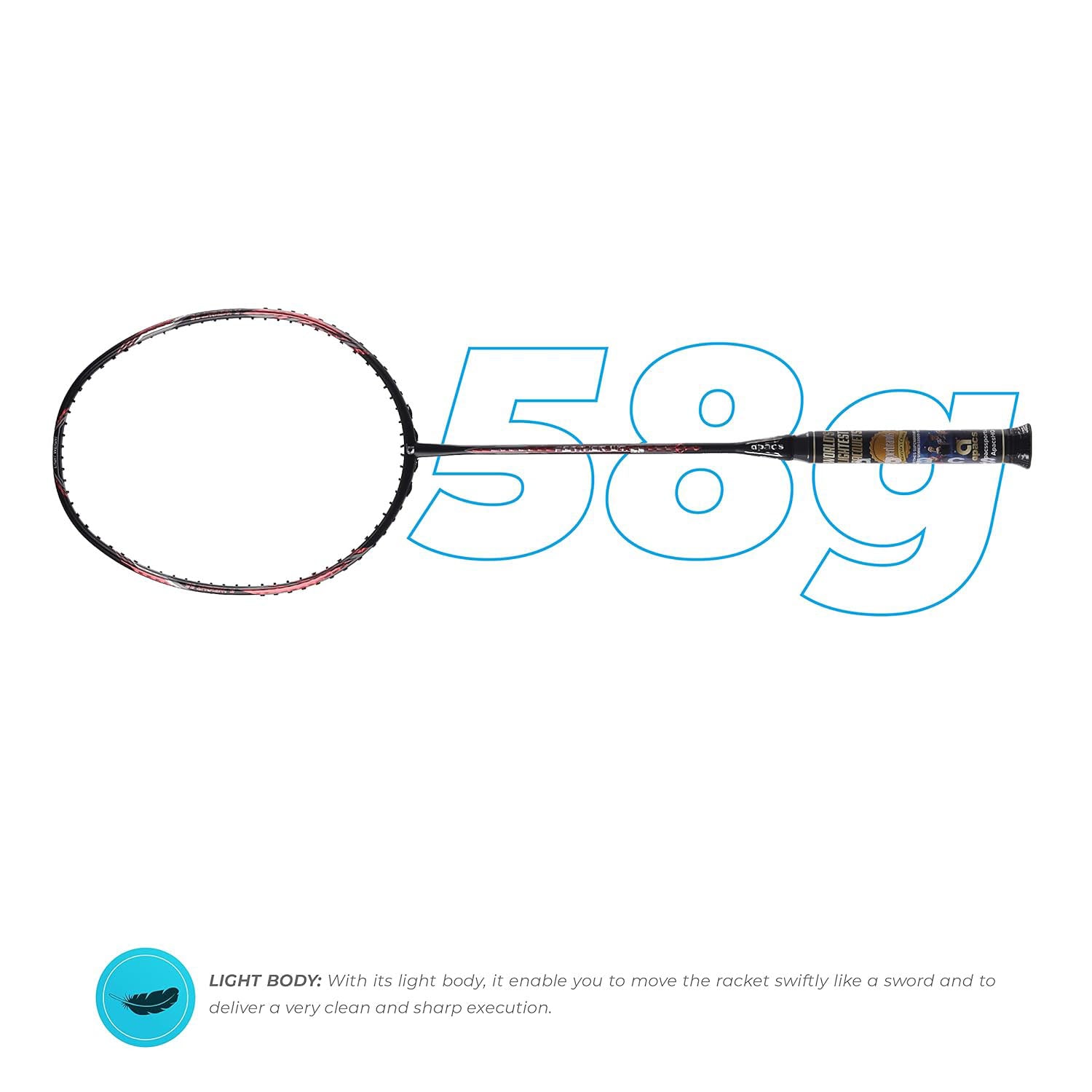Apacs Feather Weight 55 Unstrung Badminton Racket (8U-G2) - Best Price online Prokicksports.com