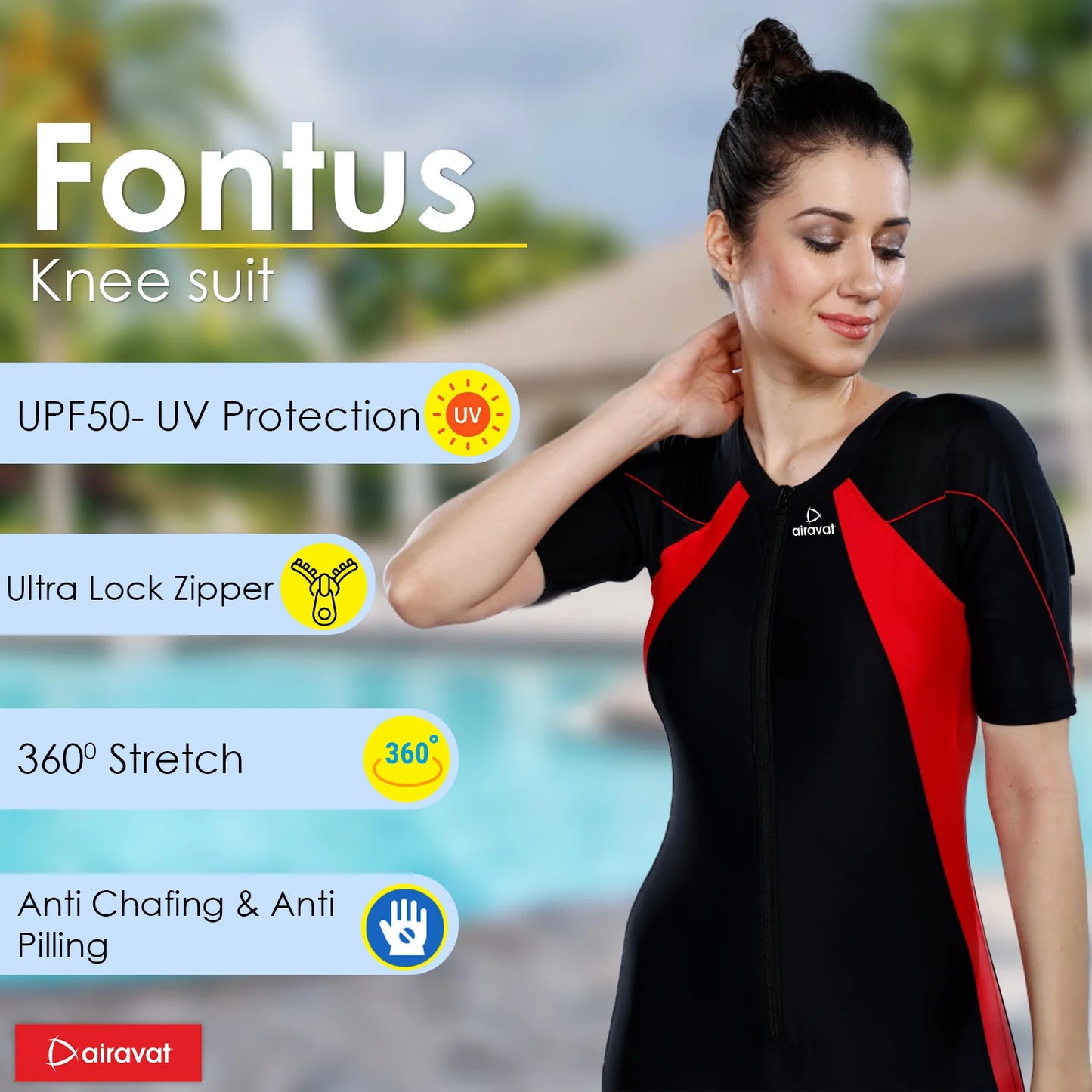 Airavat Fontus 5005 Women’s Swimming Half Body Suit | Quick-Dry, Stretchable & Comfortable | Chlorine-Resistant Swimwear for Training, Pool, and Beach | Stylish & Durable